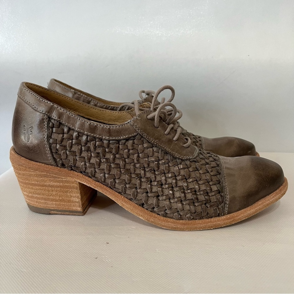 Frye Woven Leather Lace Up Heeled Oxford Shoes